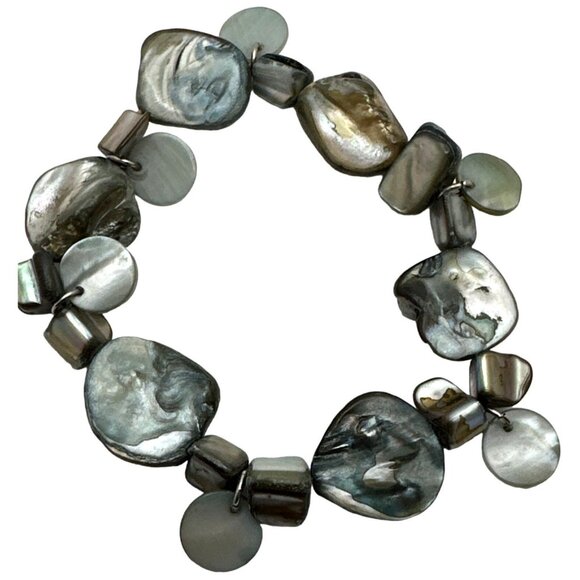 Coastal Chic Shell Stretch Bracelet Mother of Pearl Abalone Beachy Sea Siren - Picture 1 of 4